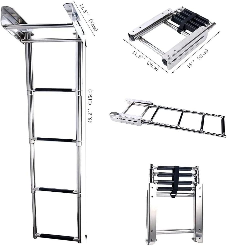 4 Step Marine Boat Ladder Stainless Steel Telescoping Swim Deck Ladder Under Platform Boarding Ladder Dock Ladder Boat Accessories - 1190lbs - Image 2