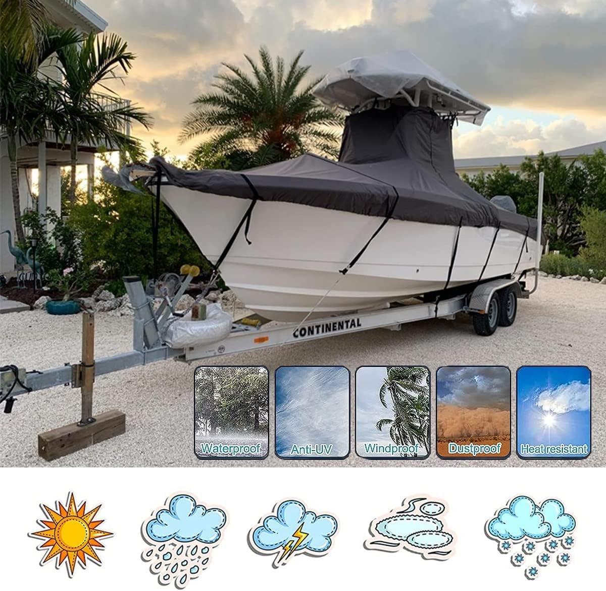 600D Heavy Duty Boat Cover Outdoor Protection and Tear Proof Replacement for T - Top Boat Trailerable Marine Accessories Black (Size : 16-18FT) () - Image 6