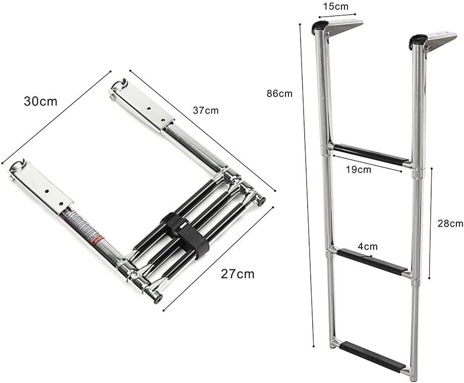 Boat Accessories 3 Step Stainless Steel Marine Boat Ladder Yacht Polished Steel Folding Telescopic Swiming Ladder - Image 2