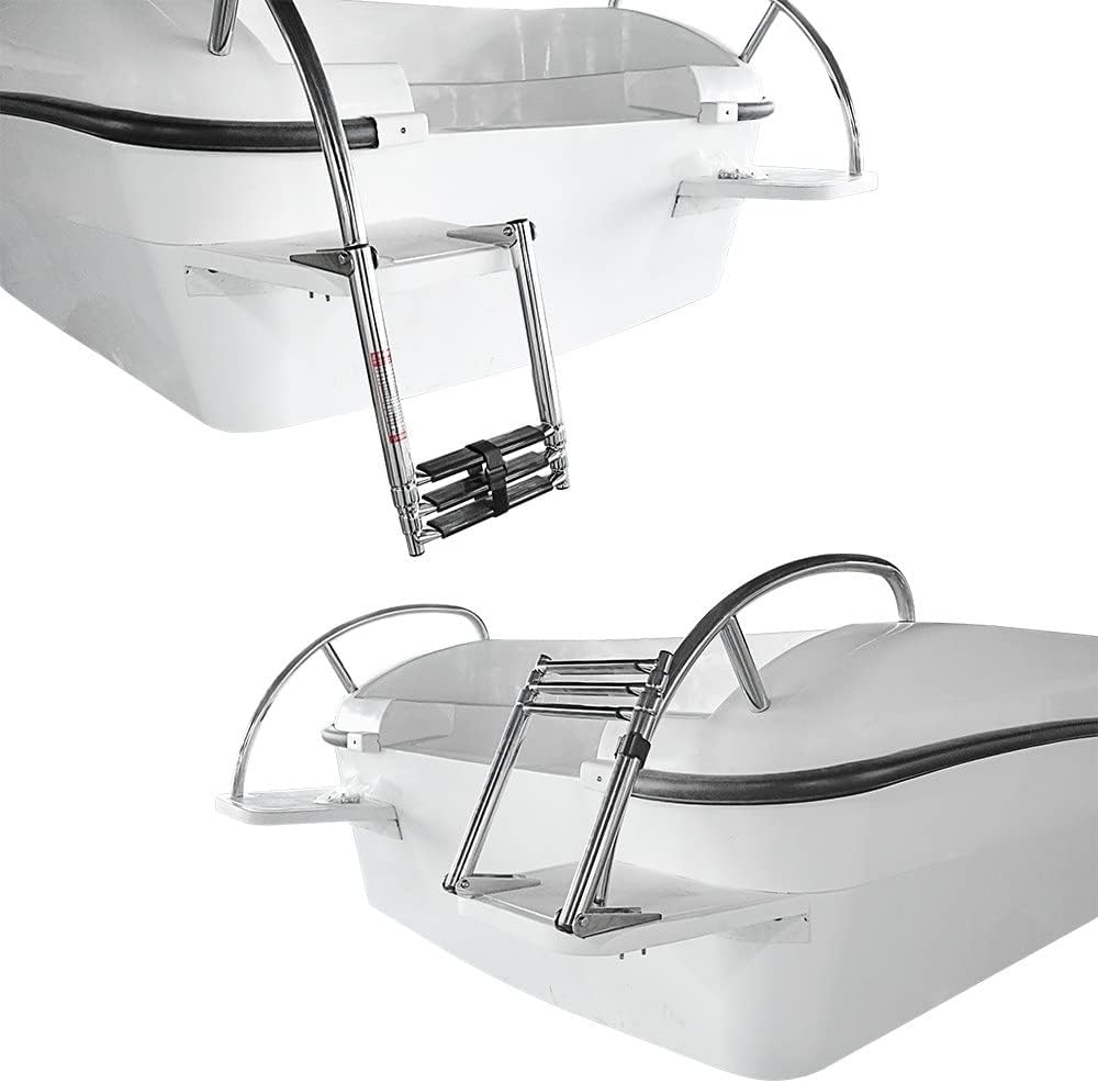 Boat Accessories 3 Step Stainless Steel Marine Boat Ladder Yacht Polished Steel Folding Telescopic Swiming Ladder - Image 5