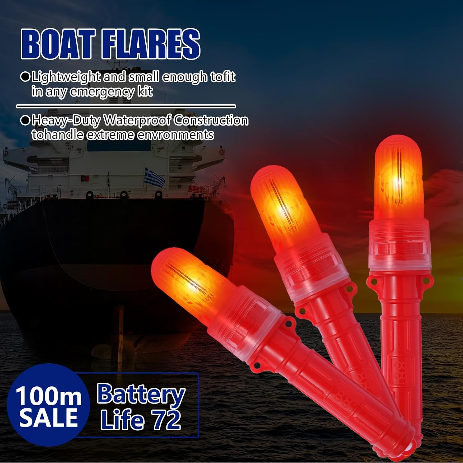 Boat Flares (3-Pack) - US Coast Guard Approved Marine Emergency Flares, Waterproof & Visible up to 10 Miles, Day/Night Use for Boating, Fishing Nets, Life Rafts & Buoys - Red Aerial & Handheld Signals - Image 4