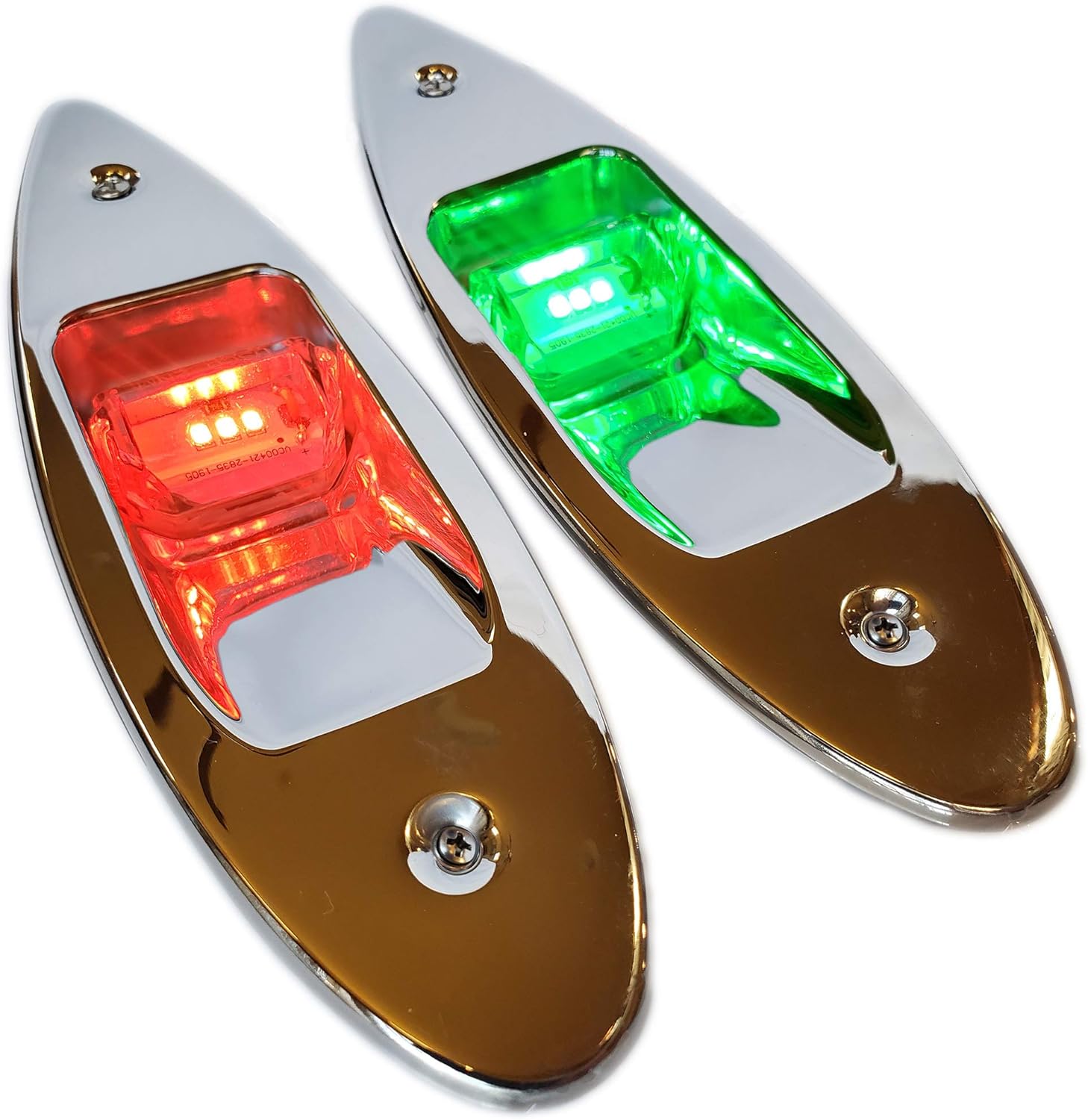 Flush Mount LED Shark Eye Boat Navigation Teardrop Lights | Red And Green Stainless USCG 2NM | Waterproof 12V