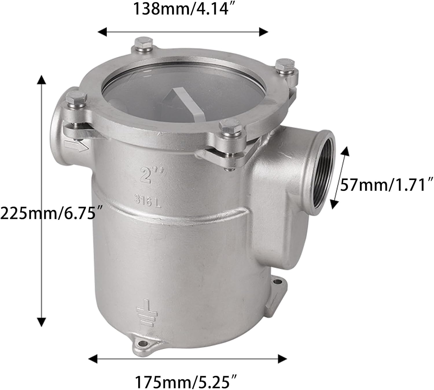 FOTN 2 inch 316 Stainless Steel Seawater Filter Marine,2” Seawater Strainer Marine Hardware Water Strainer for Boat Yacht Ship Hardware Accessories, silver - Image 2