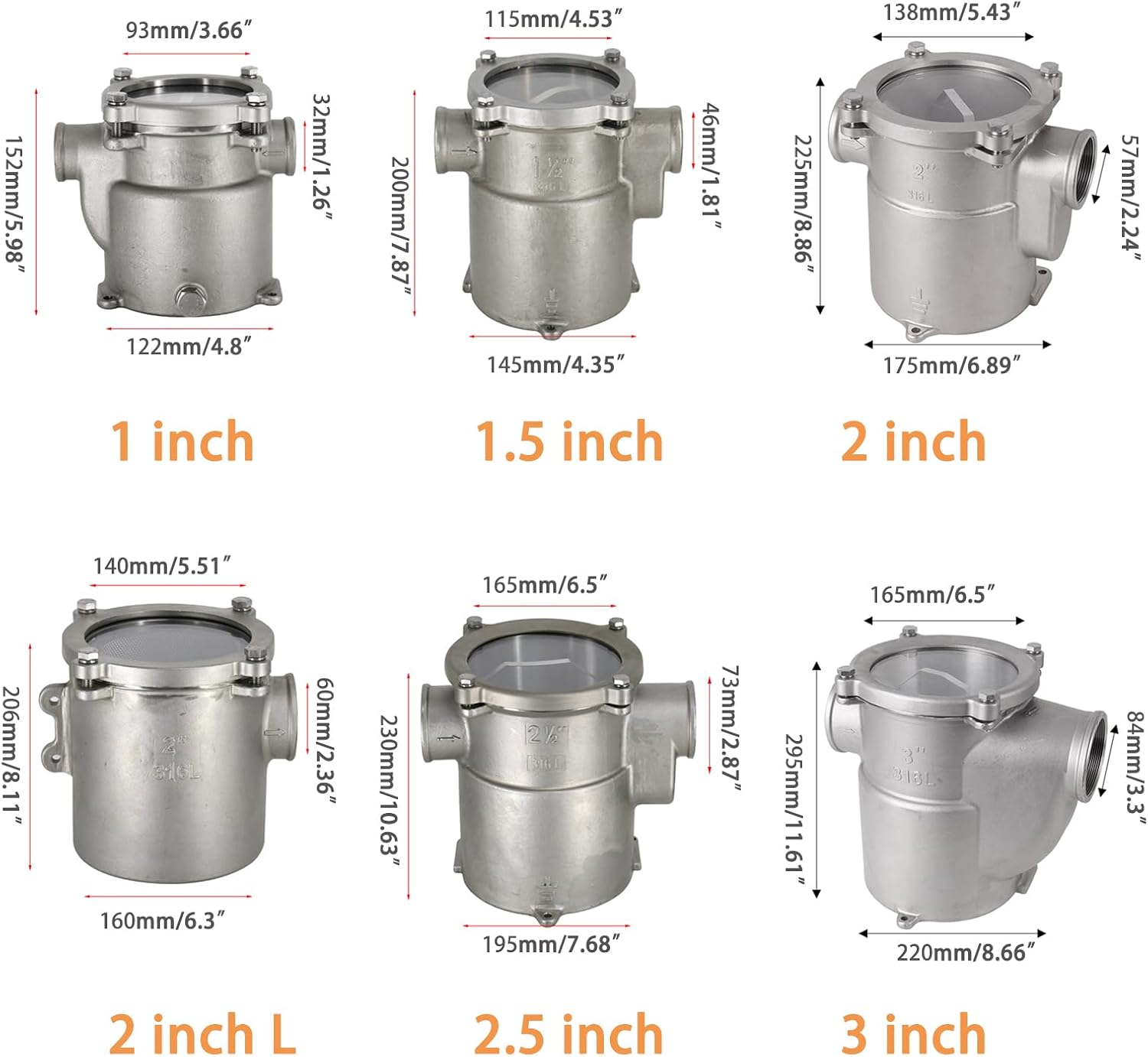 FOTN Marine Seawater Strainer,316 Stainless Steel Sea Water Strainer Seawater Filter for Boat Yacht Ship Hardware Accessories, Silver - Image 2