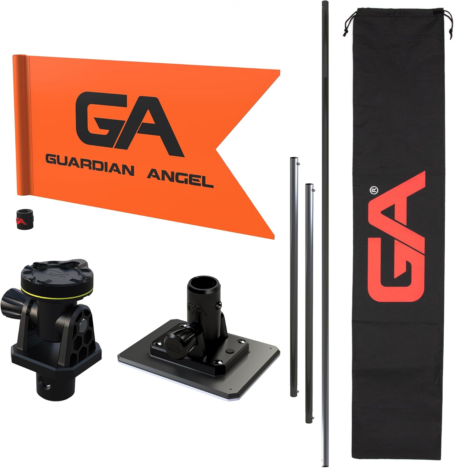 Guardian Angel Marine Mount & Accessory Bundle \u2013 Universal Base, Rotatable Head Mount, (2) 12\u201D and (1) 24" Stainless Steel Poles, Safety Flag, Storage Bag \u2013 for Kayaks, Boats, Paddleboards, & More