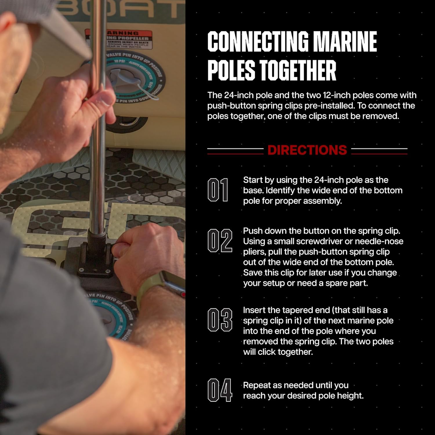 Guardian Angel Marine Mount & Accessory Bundle \u2013 Universal Base, Rotatable Head Mount, (2) 12\u201D and (1) 24" Stainless Steel Poles, Safety Flag, Storage Bag \u2013 for Kayaks, Boats, Paddleboards, & More - Image 7