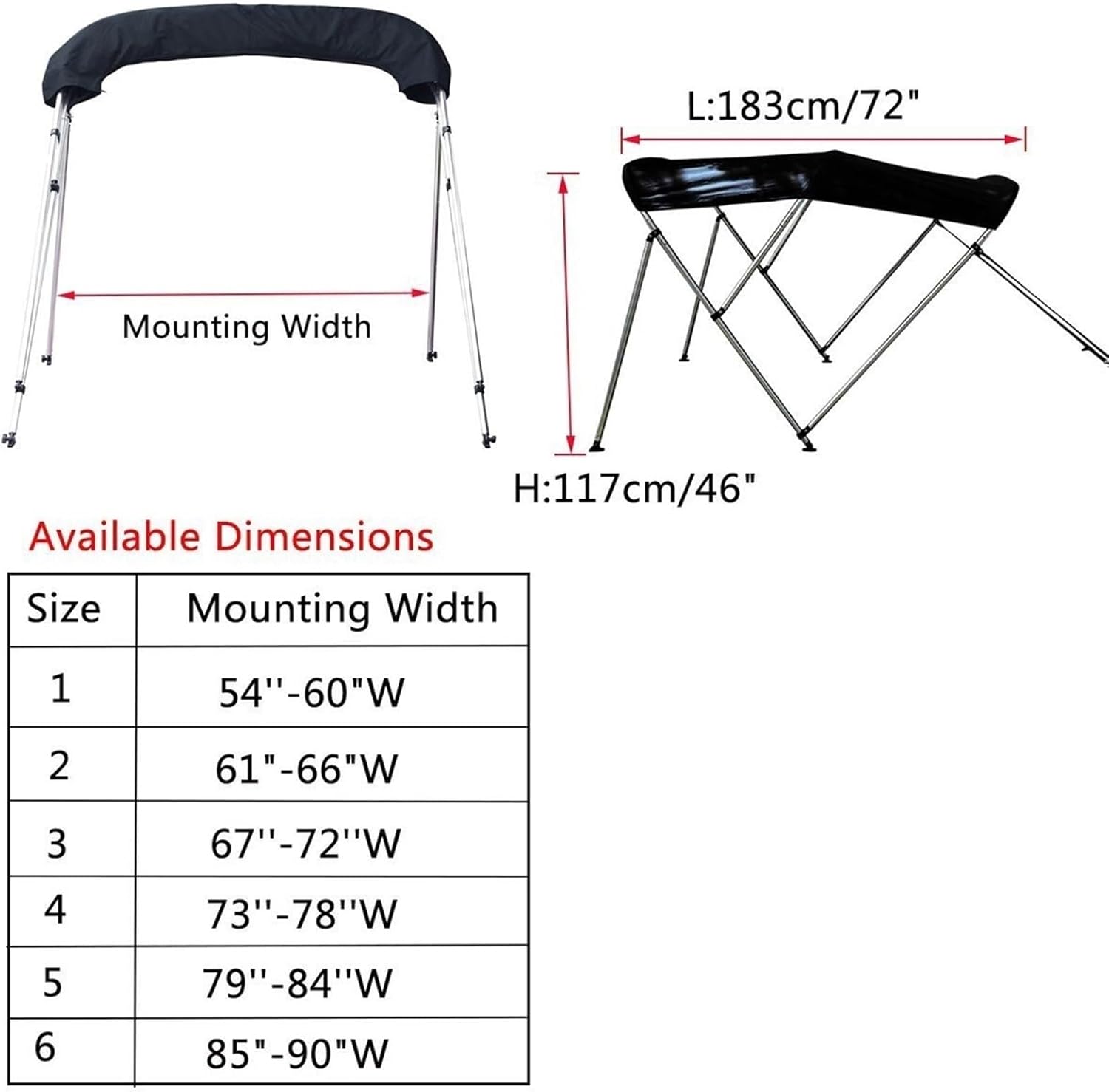 Hoangbinsn 3 Bow Biminii Top Replacement Canvas Cover Boot Cover with Frame 600D Waterproof Anti UV Boat Cover Marine Accessories(85-90W) - Image 3