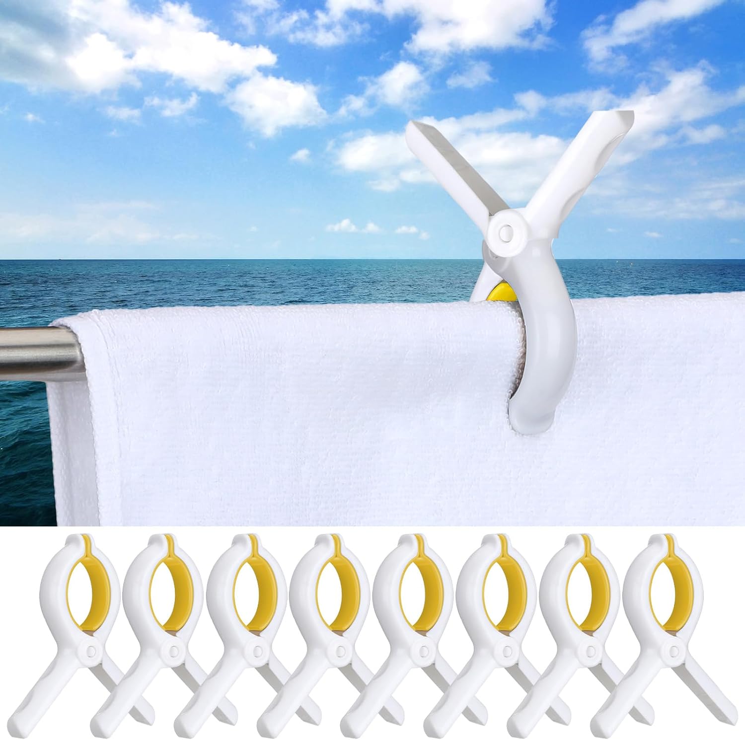 Hushee 8 Pack Marine Boat Rail Towel Clips Storm Proof Large Clips Pontoon Boat Towel Organizer Multi-Purpose Outdoor Laundry for Beach Pontoon Fishing Cruise Travel - Image 9