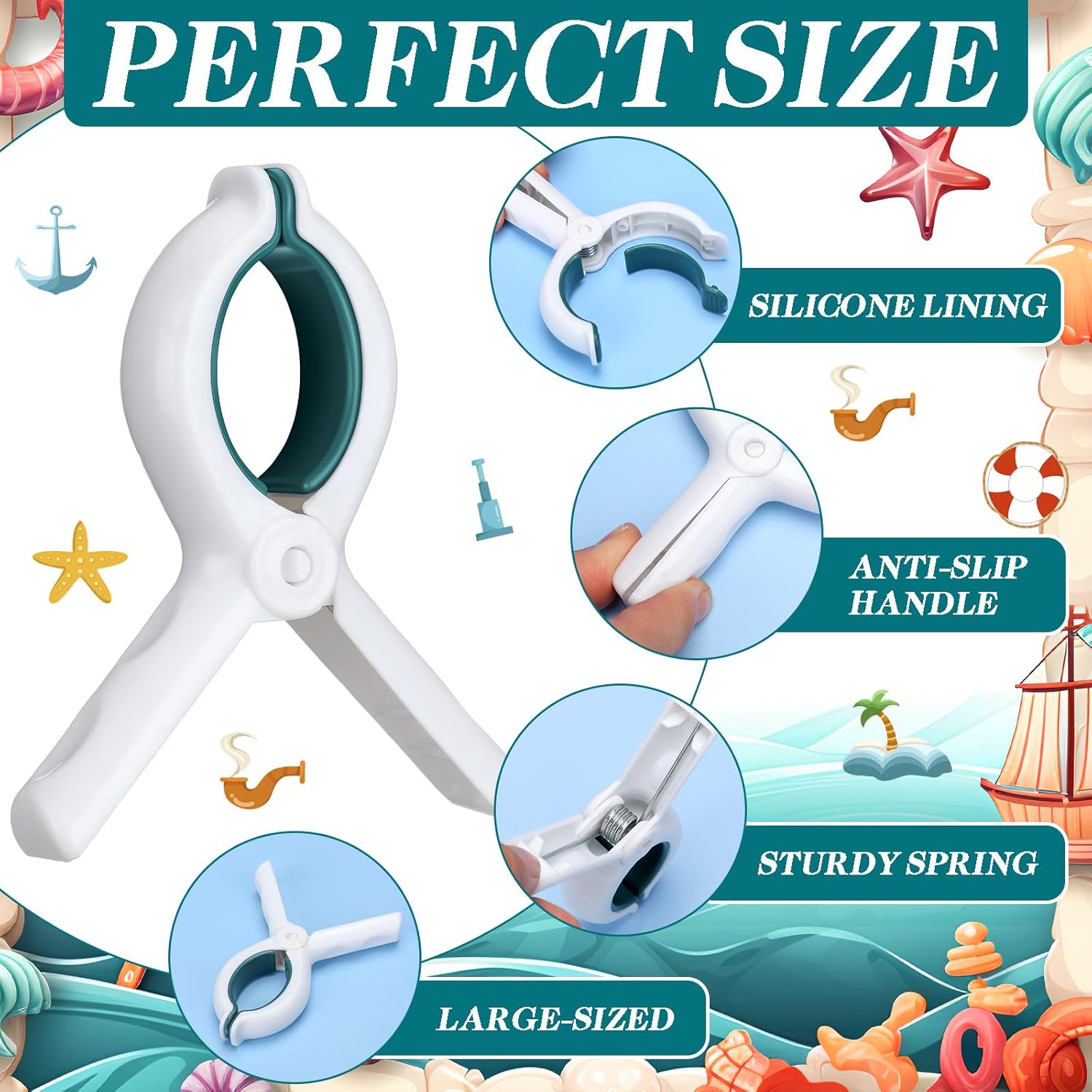 Hushee 8 Pack Marine Boat Rail Towel Clips Storm Proof Large Clips Pontoon Boat Towel Organizer Multi-Purpose Outdoor Laundry for Beach Pontoon Fishing Cruise Travel - Image 4