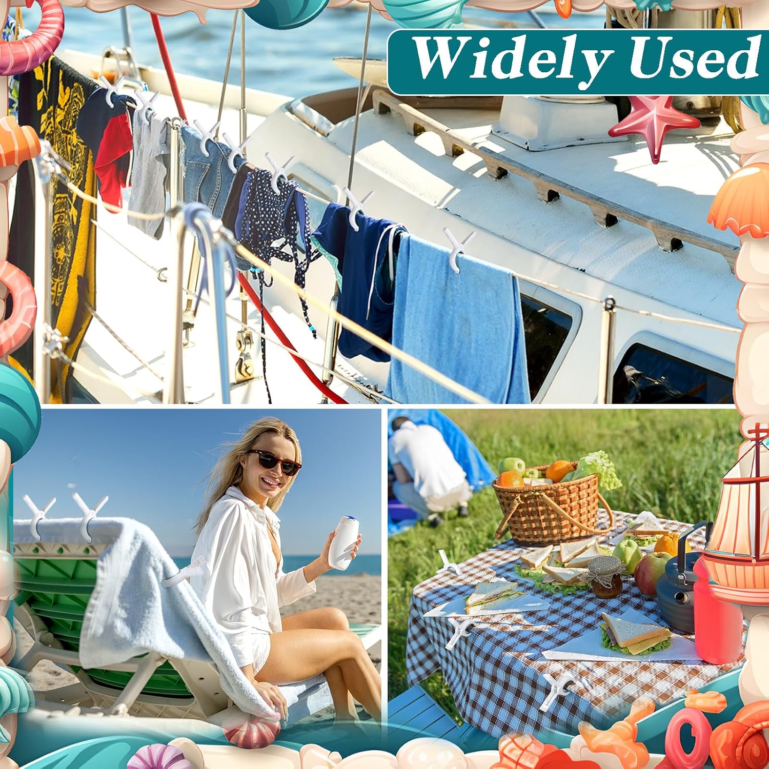 Hushee 8 Pack Marine Boat Rail Towel Clips Storm Proof Large Clips Pontoon Boat Towel Organizer Multi-Purpose Outdoor Laundry for Beach Pontoon Fishing Cruise Travel - Image 7