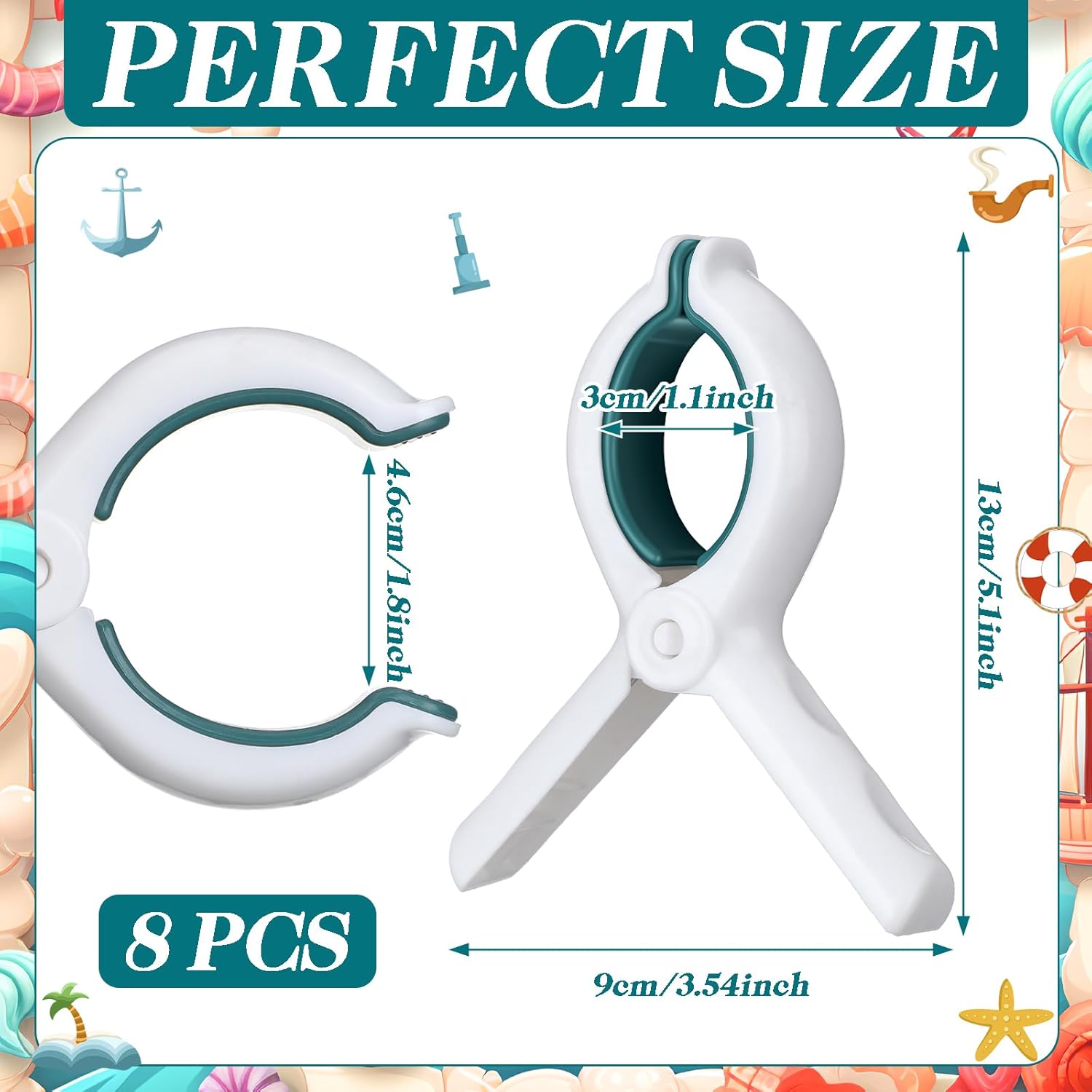 Hushee 8 Pack Marine Boat Rail Towel Clips Storm Proof Large Clips Pontoon Boat Towel Organizer Multi-Purpose Outdoor Laundry for Beach Pontoon Fishing Cruise Travel - Image 2