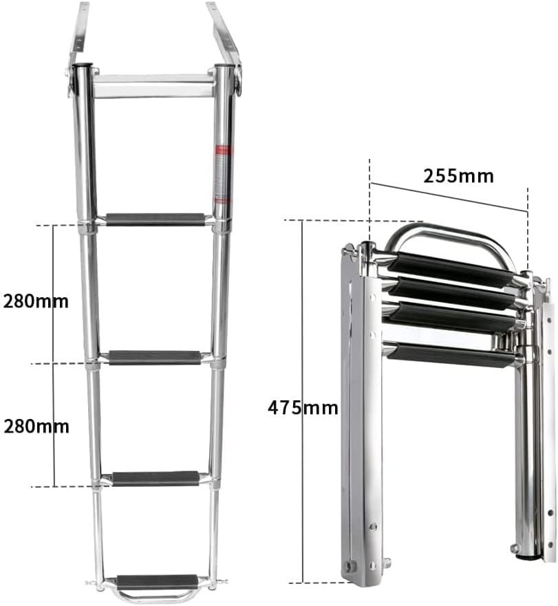 Ladders,4 Step Boat Ladder Stainless Steel Telescoping Ladder with The Handle Folding Inboard Rail Dock Ladder Boat Accessories Marine - Image 2