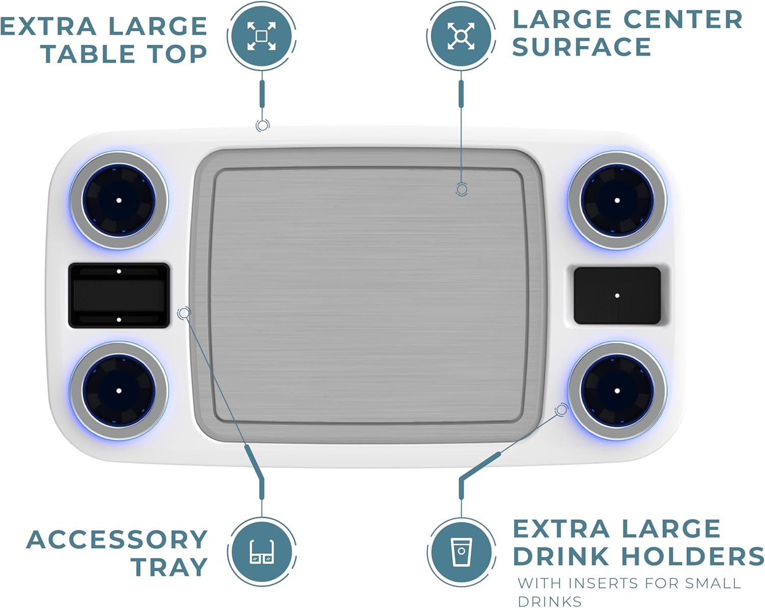 Manufacturers' Select Battery Op Lit Marine Boat Table Leg Set. Large Top with Blue LED Drink Holder. Pontoon Accessories, Pedestal Table (White Glossy Table\/Silver Leg w\/Titanium Grey Mat) - Image 5