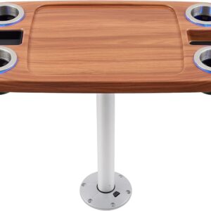 Manufacturers' Select ITC Lit Marine Boat Table Leg Set. Pontoon Accessories, Marine Pedestal Table. Large Top with Blue Led Lit Drink Holder