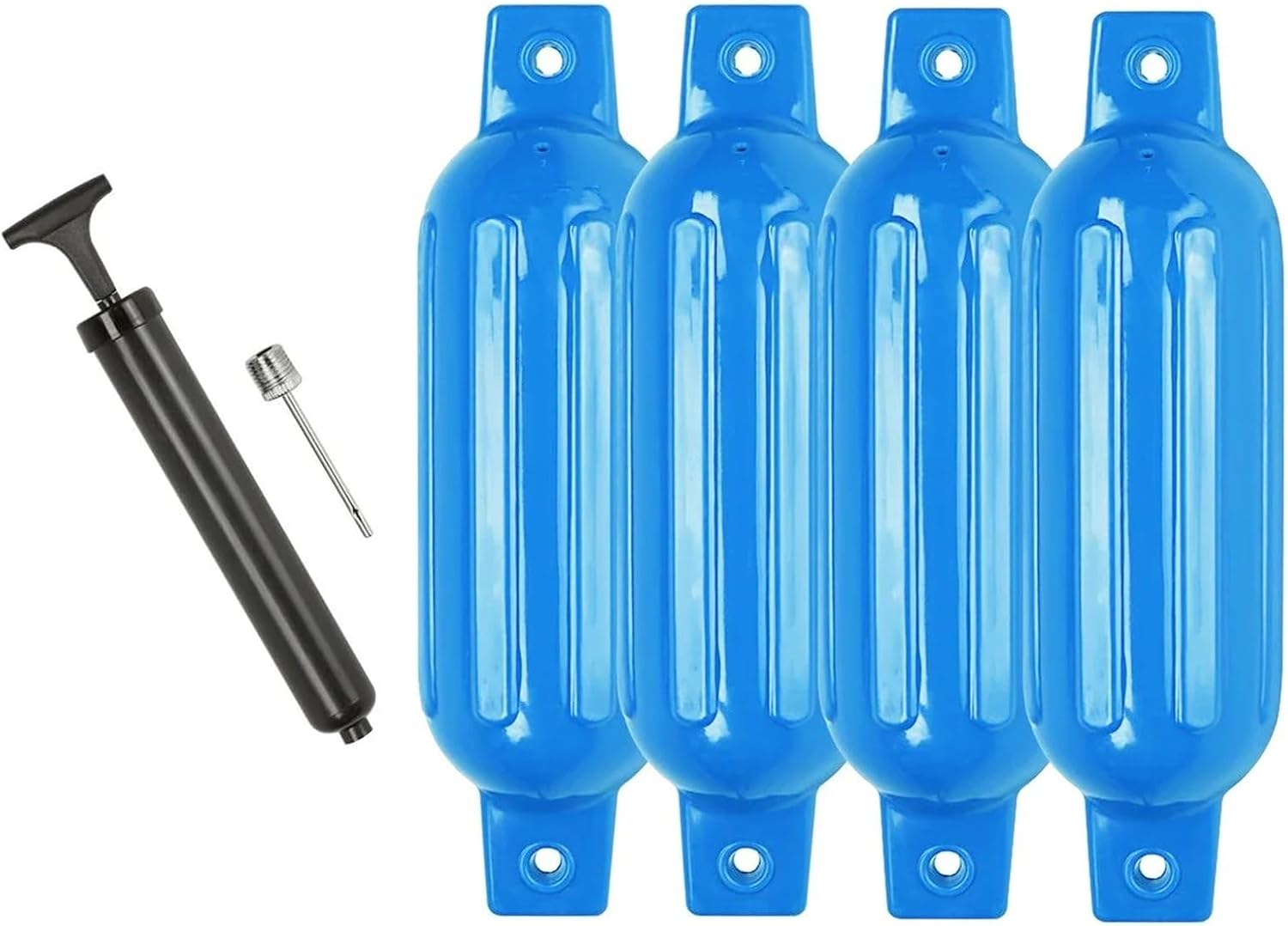 Marine Accessories 4 PCS Ribbed Inflatable Boat fenders 5.5" X 20" Vinyl Marine Bumper Dock Shield Protection Blue