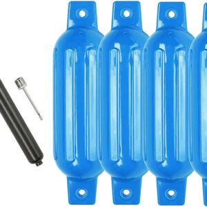 Marine Accessories 4 Ribbed Boat fenders 8.5" X 27" Blue Vinyl Marine Bumper Inflatable Dock Shield