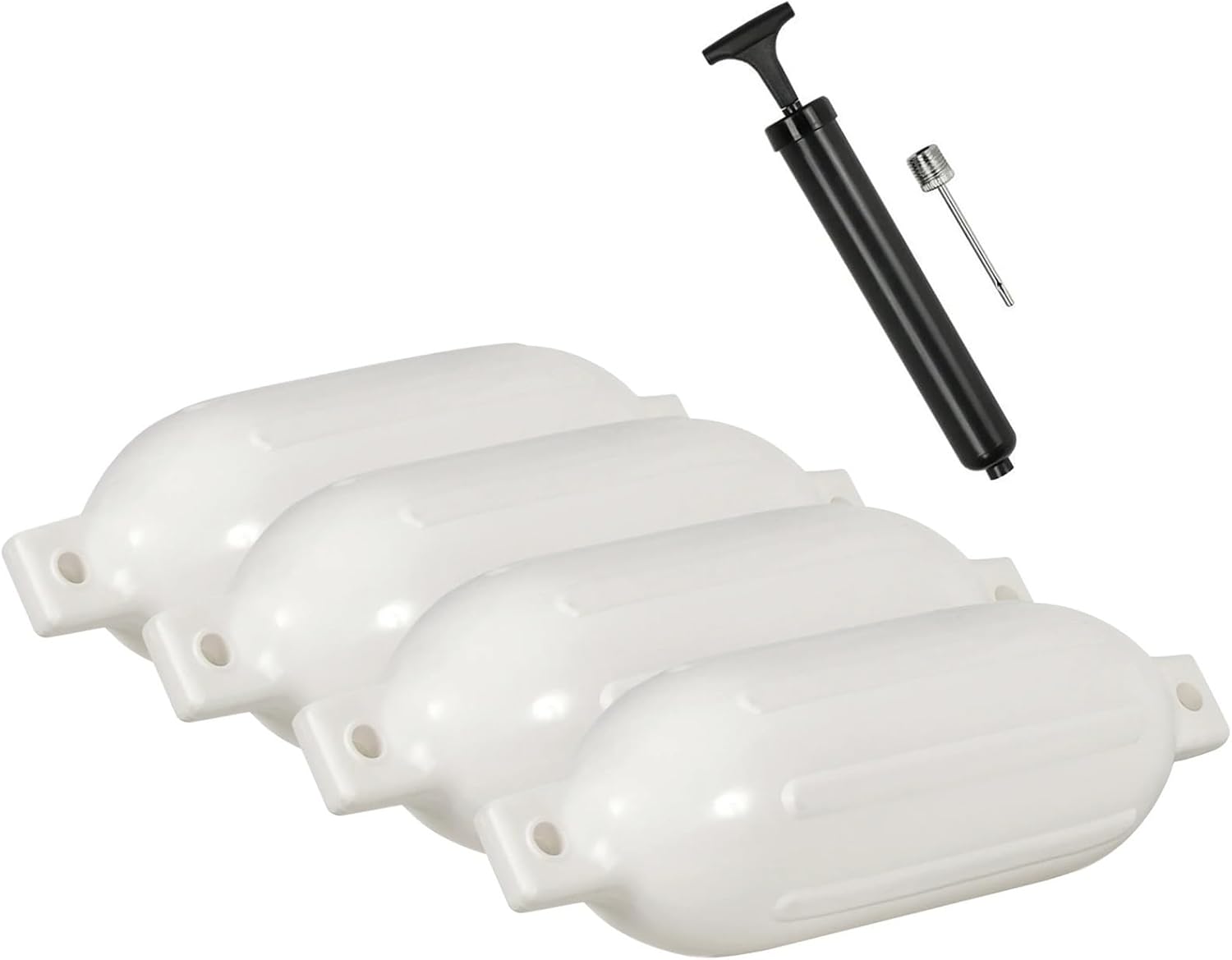 Marine Accessories 4PCS Ribbed Boat fenders Vinyl Inflatable Bumper Marine Dock Shield Protection White 5.5" X 20"