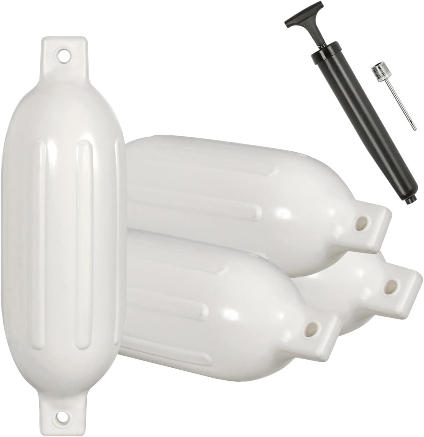 Marine Accessories 4PCS Ribbed Boat fenders Vinyl Inflatable Bumper Marine Dock Shield Protection White 5.5" X 20" - Image 3