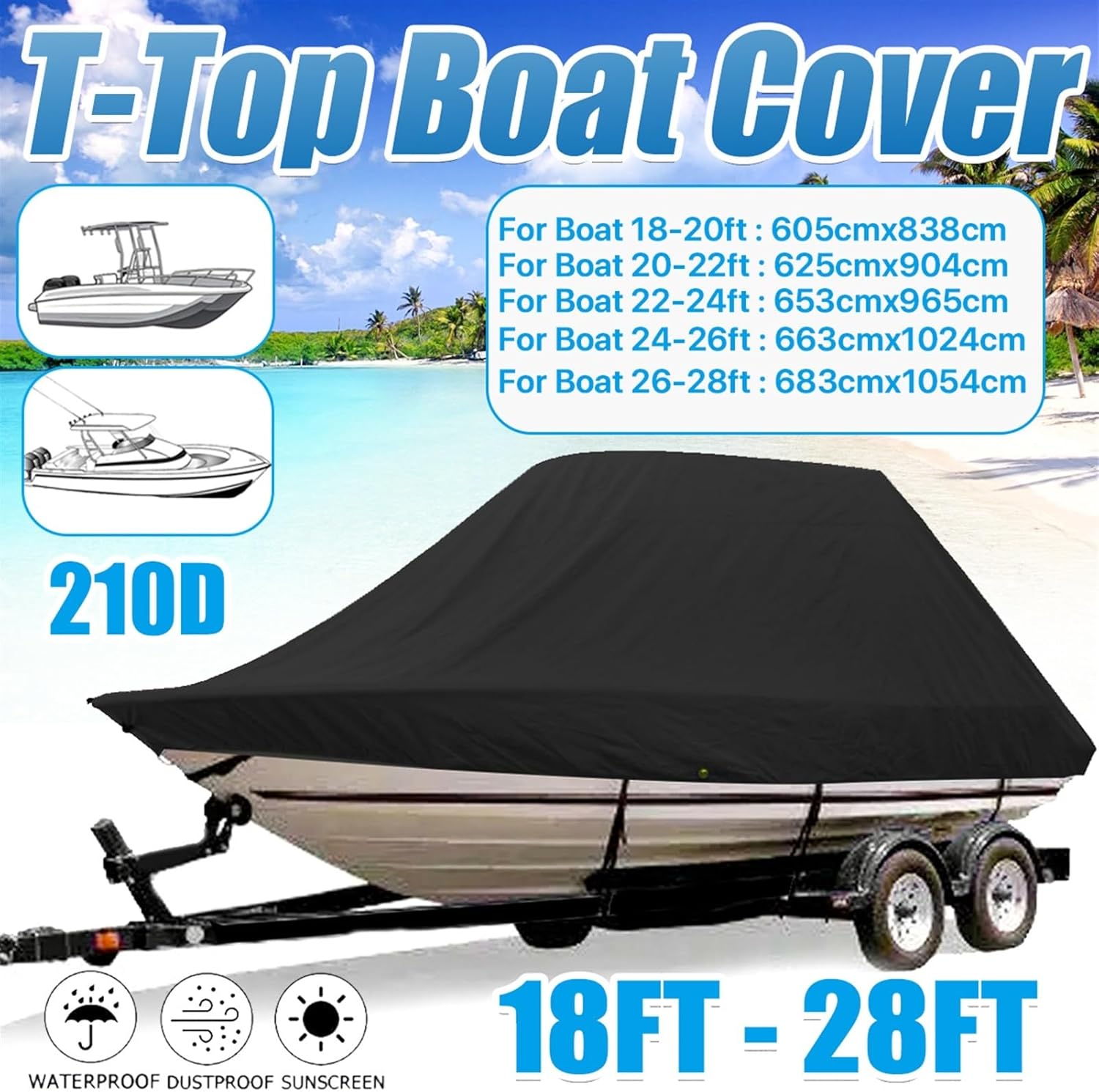 Marine Accessories 600D 18-28Ft Yacht Boat Cover Boat Cover Winter Snow Cover Waterproof Sunshade Heavy Duty Trailer Marine Cover(26-28FT) - Image 2