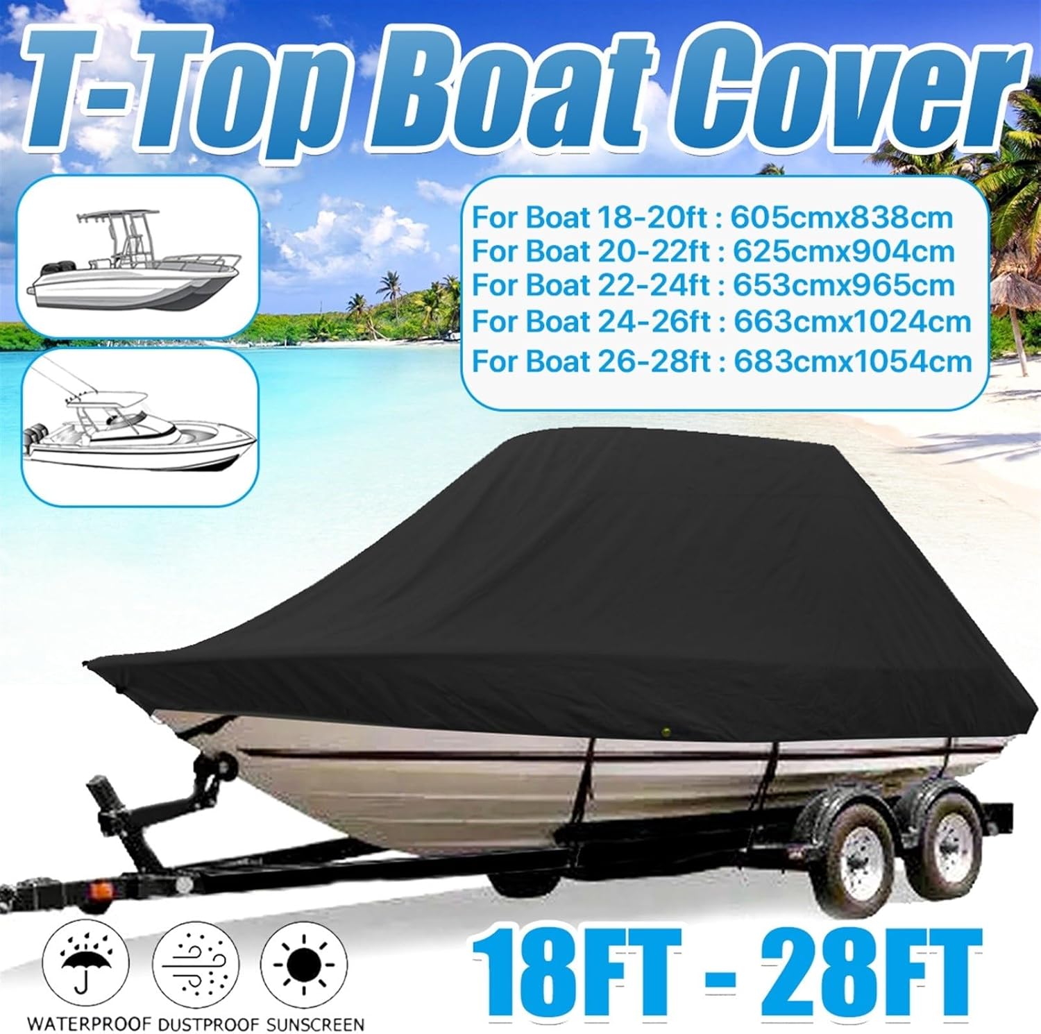 Marine Accessories 600D 18-28Ft Yacht Boat Cover Boat Cover Winter Snow Cover Waterproof Sunshade Heavy Duty Trailer Marine Cover(26-28FT) - Image 6