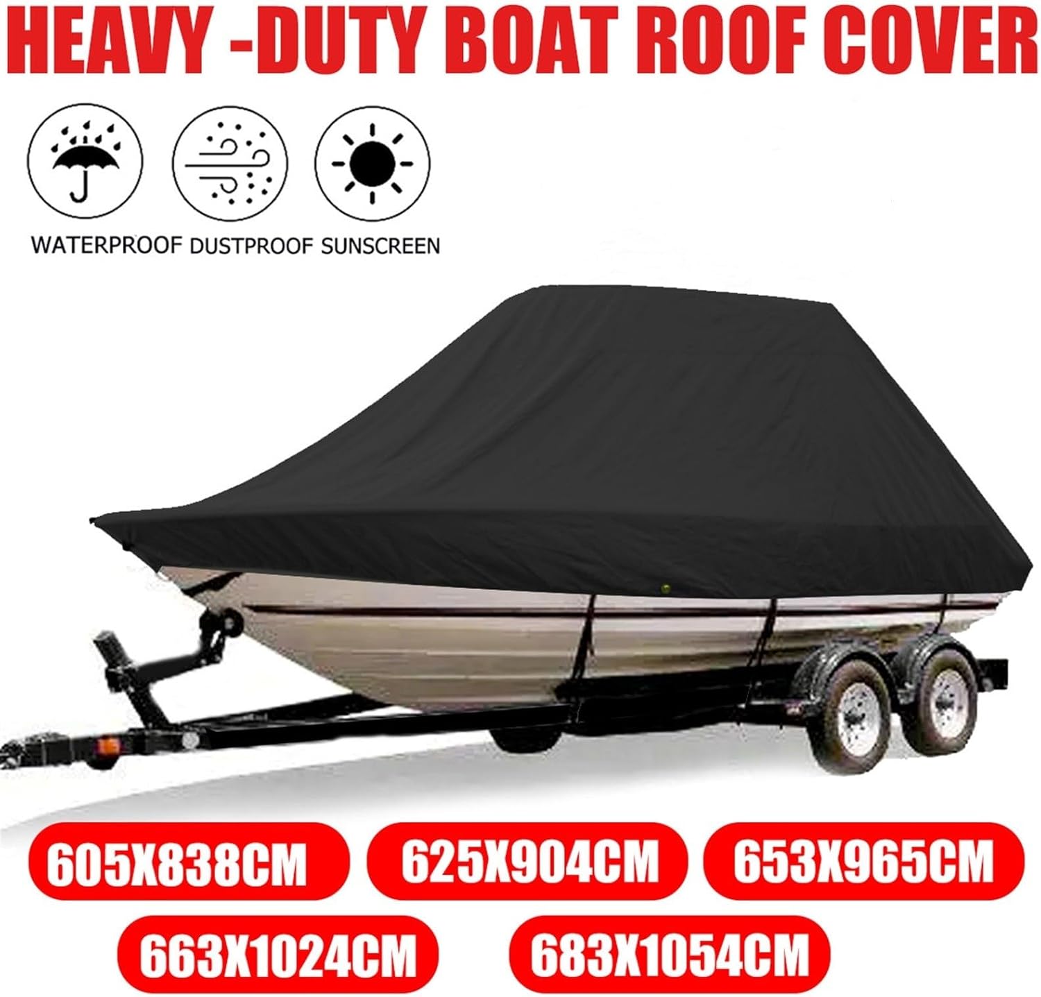Marine Accessories 600D Yacht Boat Cover Heavy Duty Trailer Marine 18-20-22-24-26-28Ft Boat Cover Winter Snow Waterproof Sunshade(Gery 22-24ft) - Image 3