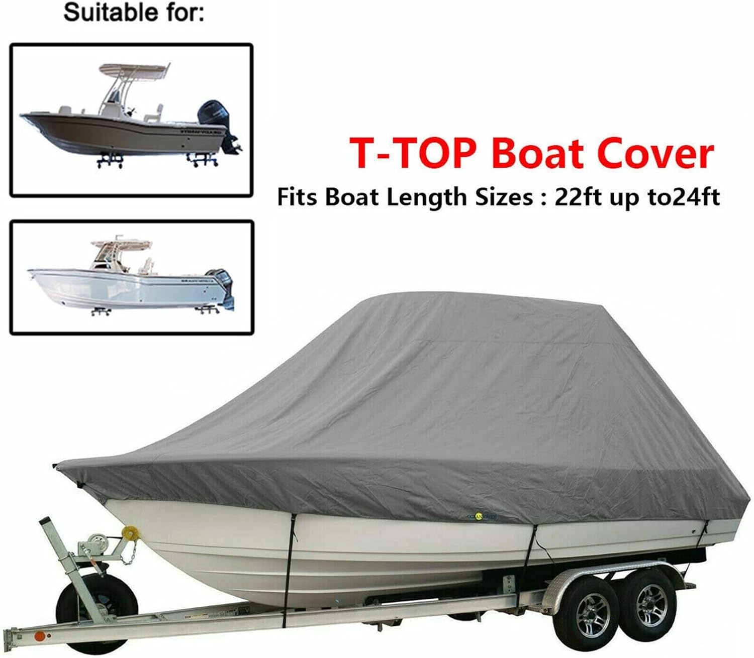 Marine Accessories 600D Yacht Boat Cover Heavy Duty Trailer Marine 18-20-22-24-26-28Ft Boat Cover Winter Snow Waterproof Sunshade(Gery 22-24ft) - Image 2
