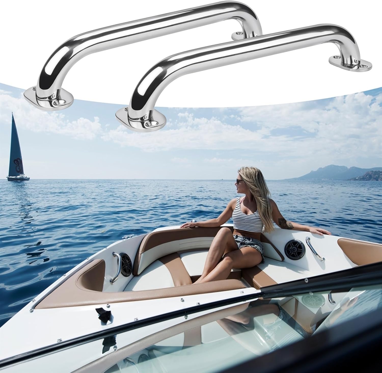 Marine Hardware Boat Accessories Marine 2 Pieces Stainless Steel 16" Grab Handle Handrail Polished Boat/RV/Bath - Image 5