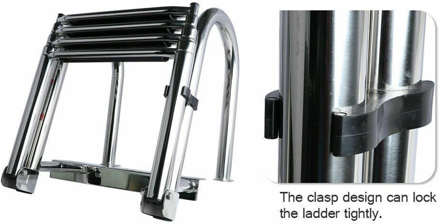Marine Hardware Boat Accessories Marine 4 Step Folding Telescoping Boat Ladder Stainless Steel Inboard Rail Dock Heavy Duty Siwmming Ladder - Image 3