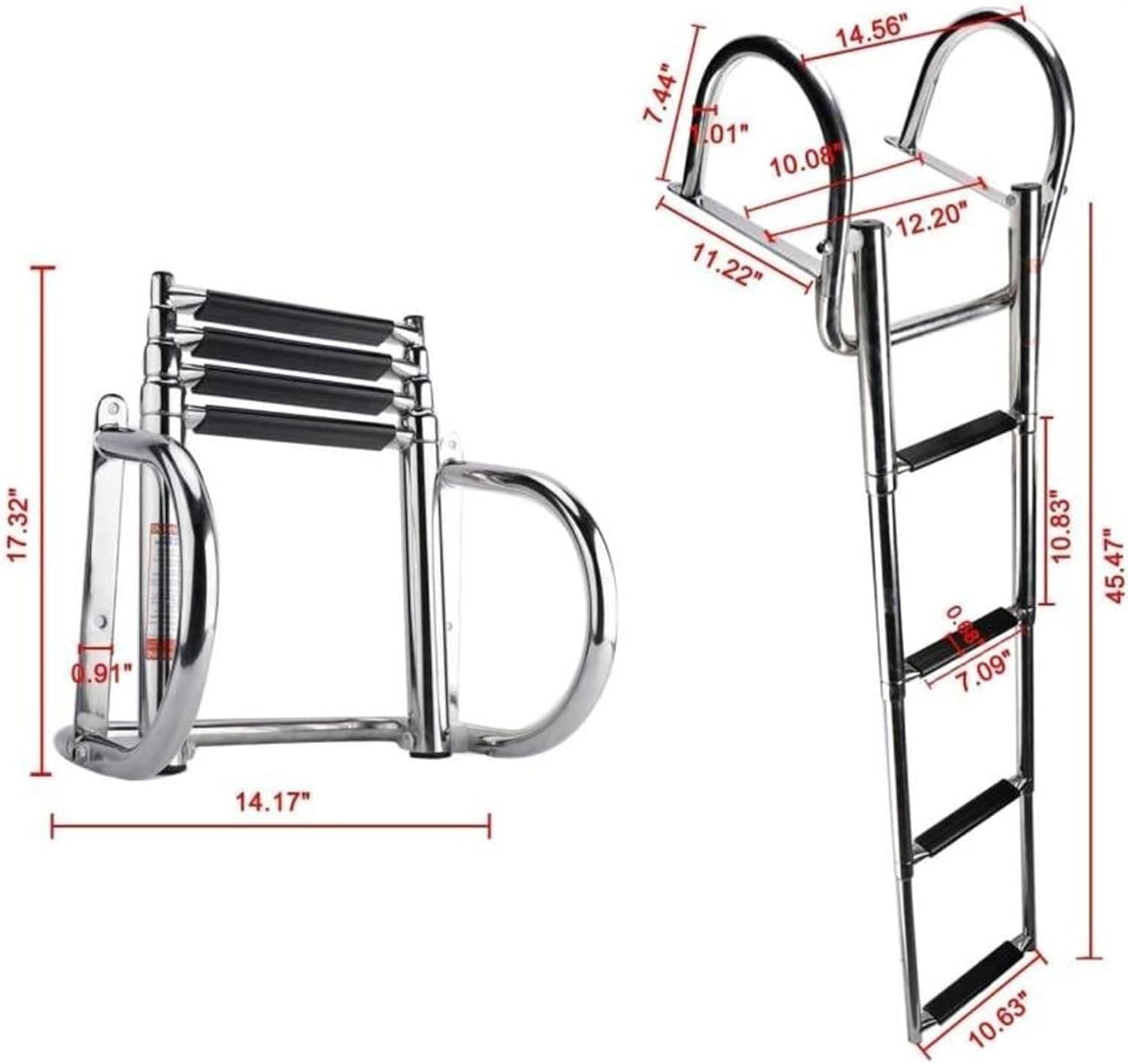 Marine Hardware Boat Accessories Stainless Steel Boat Boarding Telescoping Ladder Sliding Folding Swimming Launching Ladder with handrail(4 Step) - Image 2