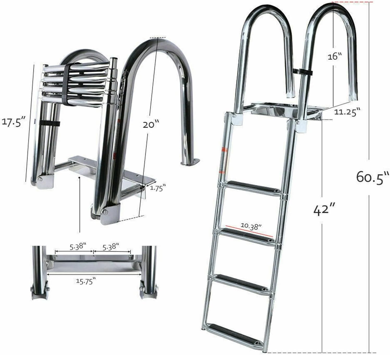Marine Hardware Boat Accessories Stainless Steel Telescoping 4 Step Boat Ladder Pool Swim Upper Platform Dock Swimming Ladder - Image 2