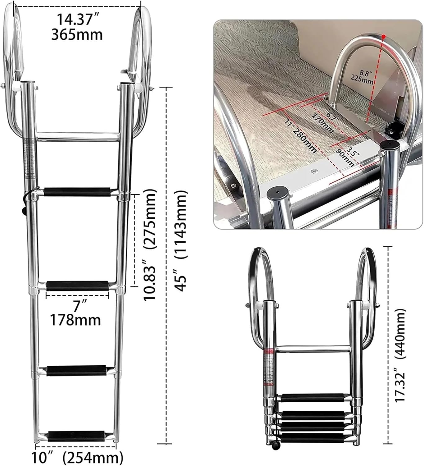 Marine Hardware Stainless Steel Boat Boarding Telescoping Ladder, Sliding Folding, Swimming Launching Ladder, Boat Accessories, 4 Step - Image 2