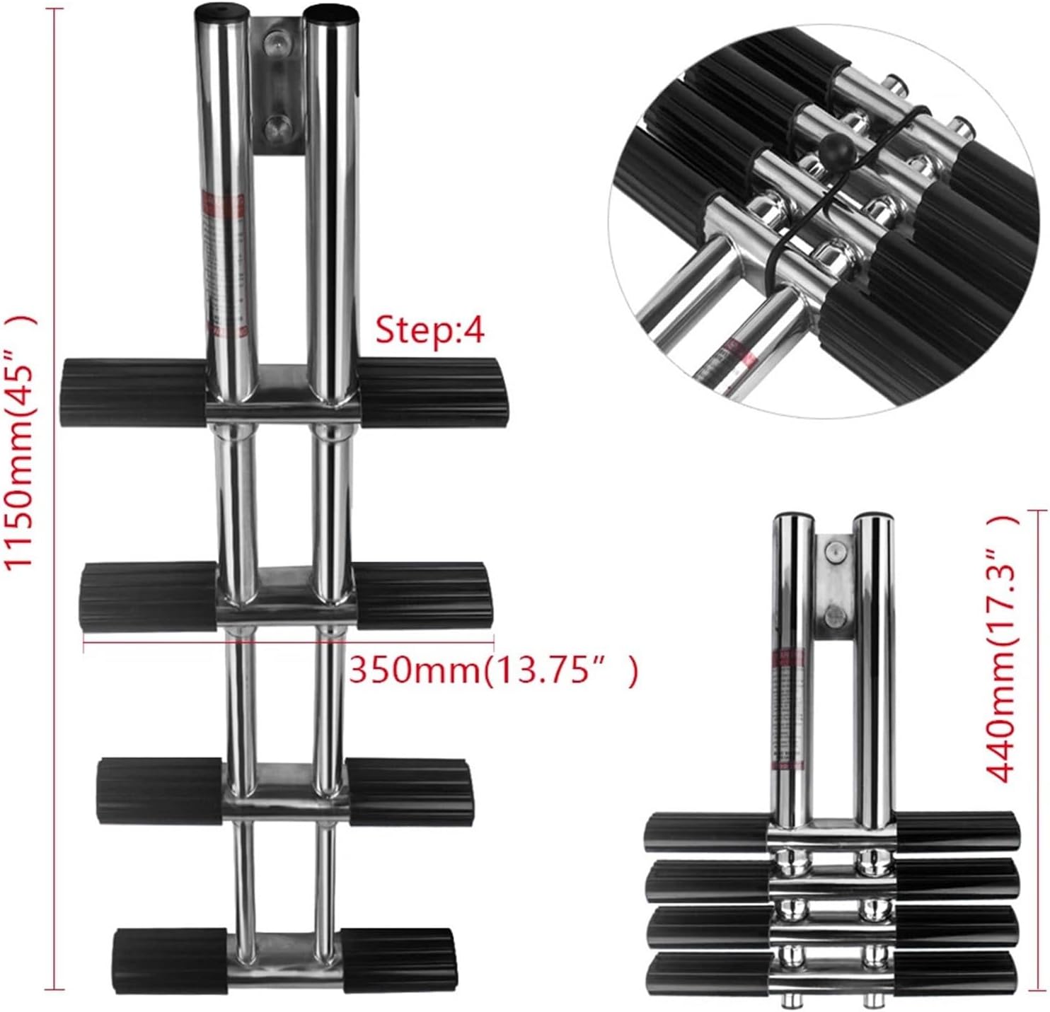 Marine Hardware Stainless Steel Boat Swiming Ladder, Vertical Telescoping, Transom Mounting Ladder, Boat Accessories, 4 Steps - Image 2