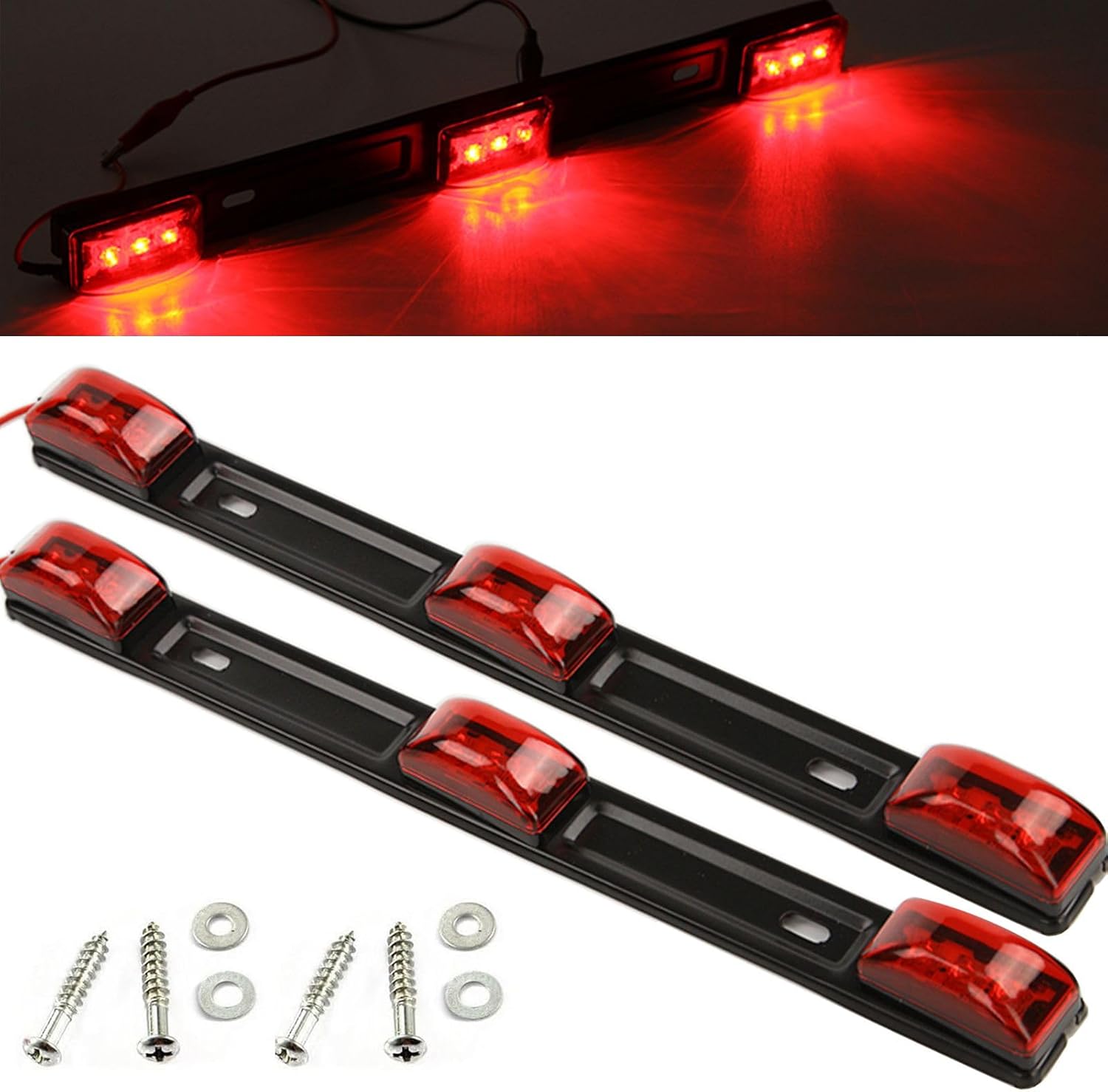 NEW SUN 15" Black stainless Steel 3 Lights 9 LED Identification Light Bar - 1 Pcs Clearance Red Waterproof, Surface Mount Sealed ID Indicator for Trucks Trailers RVs, Top & Side Mark & Break - Image 10