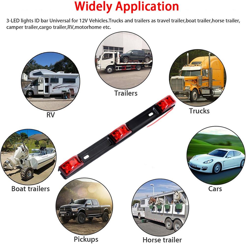 NEW SUN 15" Black stainless Steel 3 Lights 9 LED Identification Light Bar - 1 Pcs Clearance Red Waterproof, Surface Mount Sealed ID Indicator for Trucks Trailers RVs, Top & Side Mark & Break - Image 4