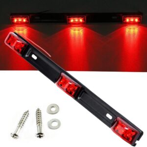 NEW SUN 15" Black stainless Steel 3 Lights 9 LED Identification Light Bar - 1 Pcs Clearance Red Waterproof, Surface Mount Sealed ID Indicator for Trucks Trailers RVs, Top & Side Mark & Break