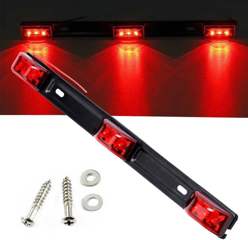 NEW SUN 15" Black stainless Steel 3 Lights 9 LED Identification Light Bar - 1 Pcs Clearance Red Waterproof, Surface Mount Sealed ID Indicator for Trucks Trailers RVs, Top & Side Mark & Break