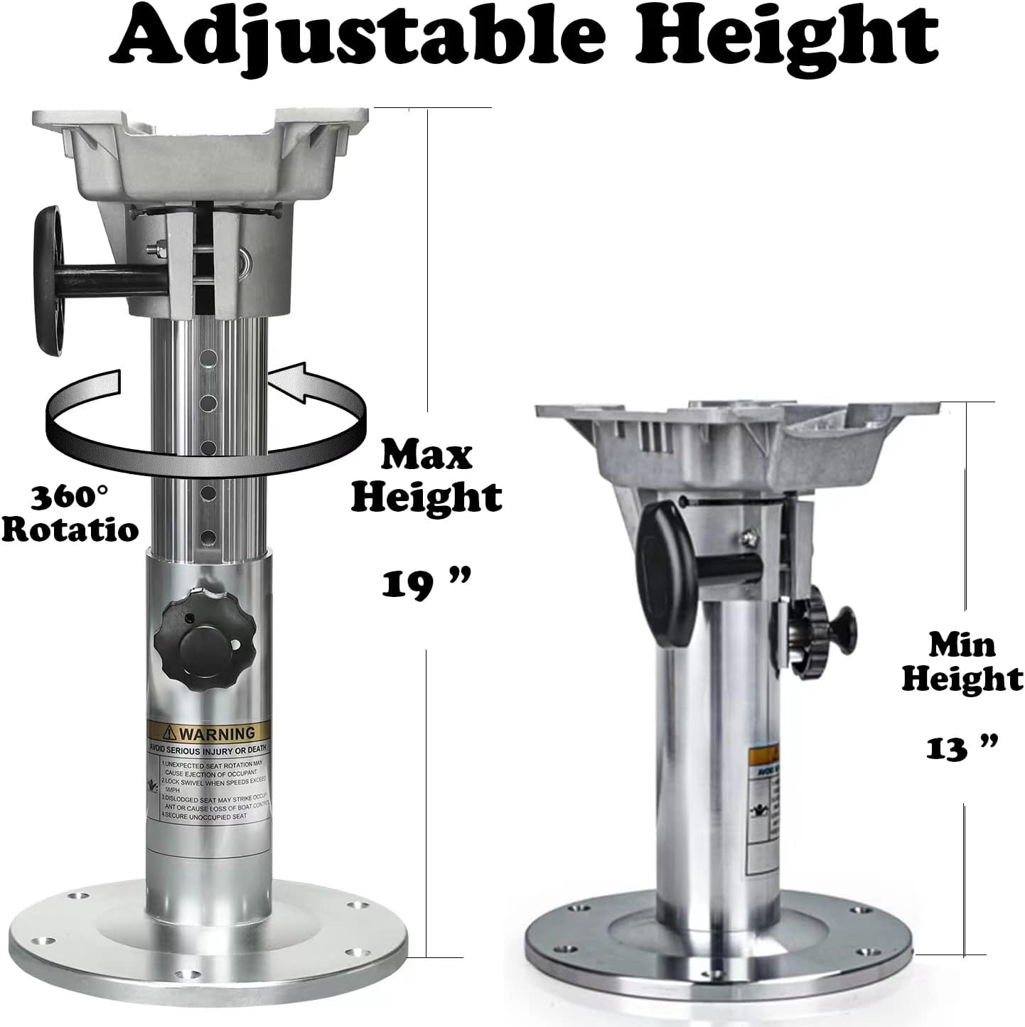ONHI Adjustable Aluminum Boat Seat Pedestal 13-19 Inch Height, Locking Design, Silver Polished, for Fishing Boats and Marine Vessels - Image 4