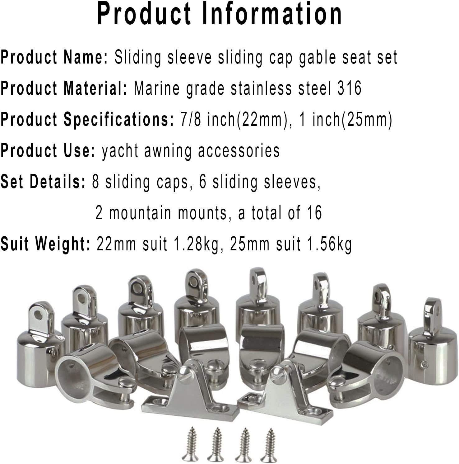 PHASFBJ Boat Top Fittings Hardware Set, 316 Stainless Steel Marine Jaw Slide, Deck Hinge, Awning Hardware 16 Set Accessories,for Marine Equipment - Image 4