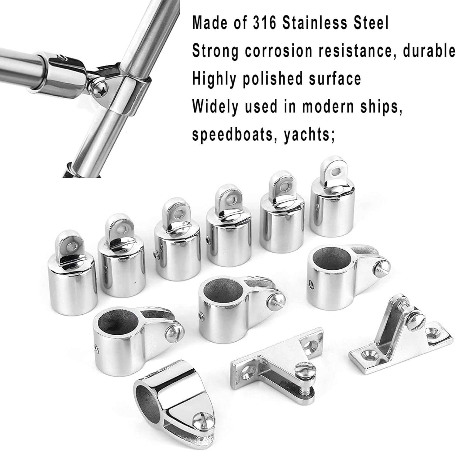 PHASFBJ Boat Top Fittings Hardware Set, 316 Stainless Steel Marine Jaw Slide, Deck Hinge, Awning Hardware 16 Set Accessories,for Marine Equipment - Image 5