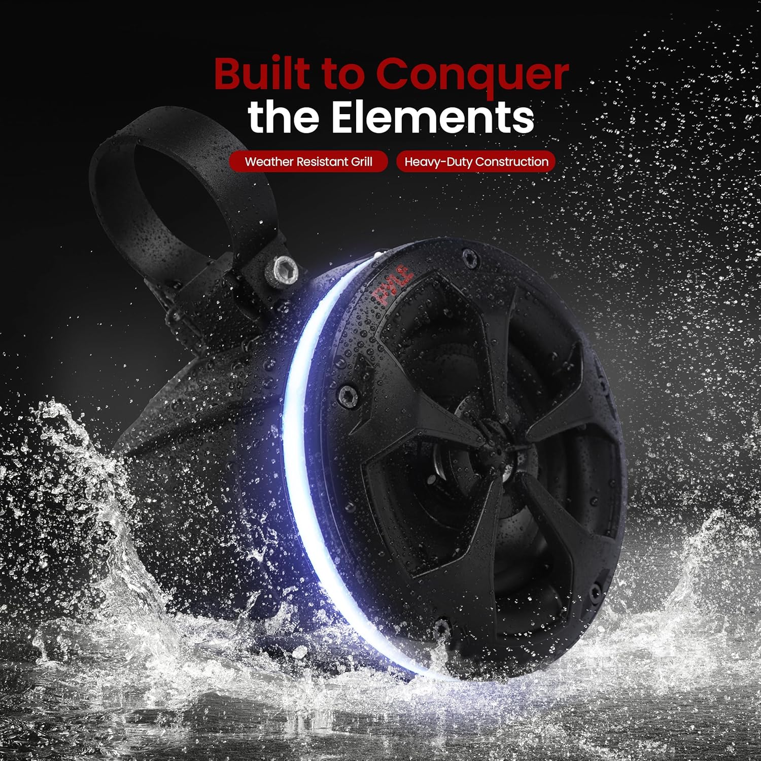 Pyle, Marine Speaker System, 800W, Bluetooth, Waterproof, RGB Lights - 4" Active & Passive Speakers for Boats, ATVs, UTVs, Includes Mounting Accessories, 2-Channel Class D Amp, IP-X5 Rated - Image 5