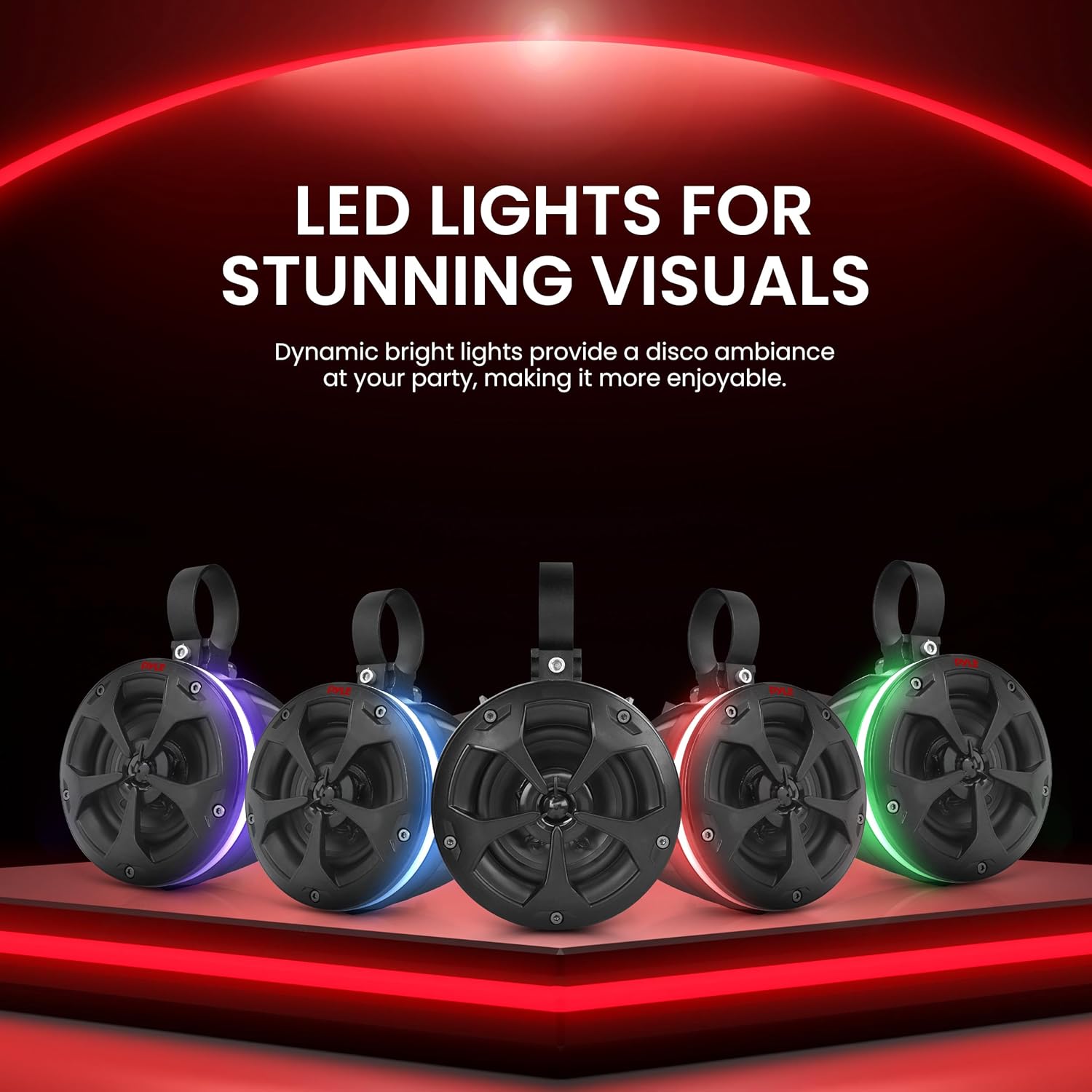 Pyle, Marine Speaker System, 800W, Bluetooth, Waterproof, RGB Lights - 4" Active & Passive Speakers for Boats, ATVs, UTVs, Includes Mounting Accessories, 2-Channel Class D Amp, IP-X5 Rated - Image 4