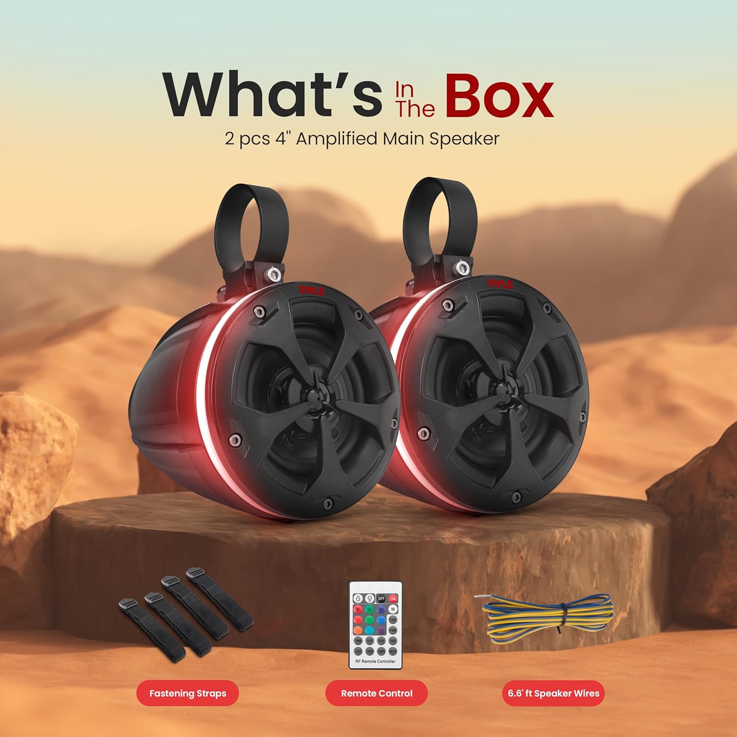 Pyle, Marine Speaker System, 800W, Bluetooth, Waterproof, RGB Lights - 4" Active & Passive Speakers for Boats, ATVs, UTVs, Includes Mounting Accessories, 2-Channel Class D Amp, IP-X5 Rated - Image 7