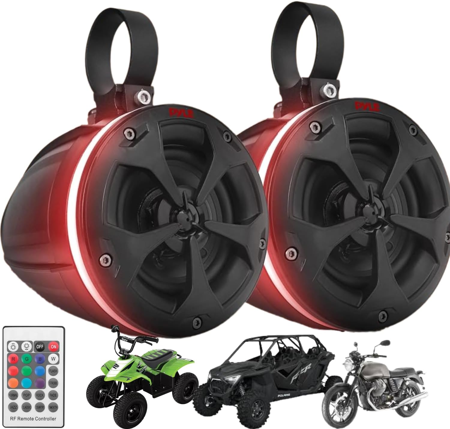 Pyle, Marine Speaker System, 800W, Bluetooth, Waterproof, RGB Lights - 4" Active & Passive Speakers for Boats, ATVs, UTVs, Includes Mounting Accessories, 2-Channel Class D Amp, IP-X5 Rated