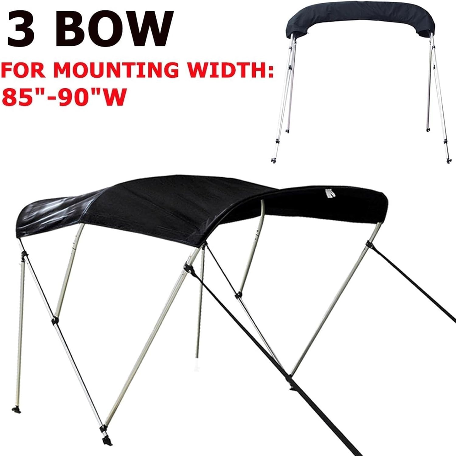 Quaingfair 600D 3 Bow Biminii Top Replacement Canvas Cover Boot Cover with Frame Waterproof Anti UV Boat Cover Marine Accessories(85-90W) - Image 2