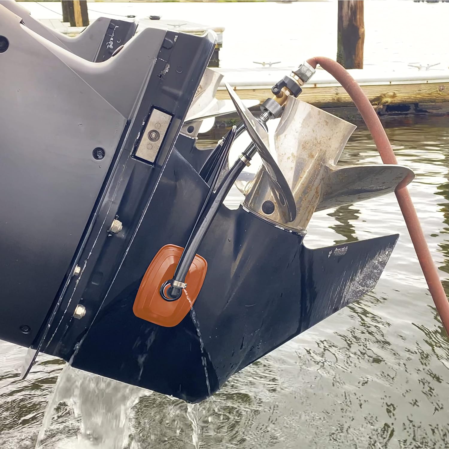 Seaworks Steel Dual Feed Muff Style Heavy Duty Steel Boat Motor Flusher | Use for Antifreeze Winterization or Common Water Flush | 5\/8 Inch Standard Garden Hose Connection - Image 4