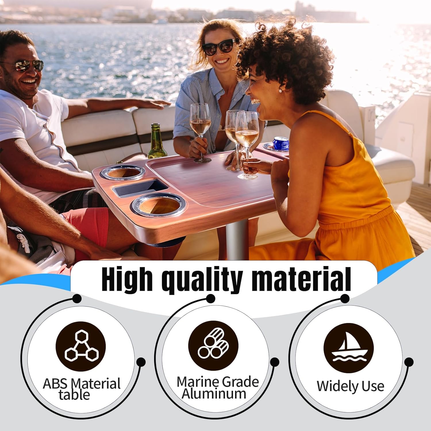 Smartmarine Boat Table Leg Set. Pontoon Boat Table Accessories, 18"x34" Removable Boat Storage Table with Pedestal Leg,4 Drink Holders, 2 Phone Stands - Image 3