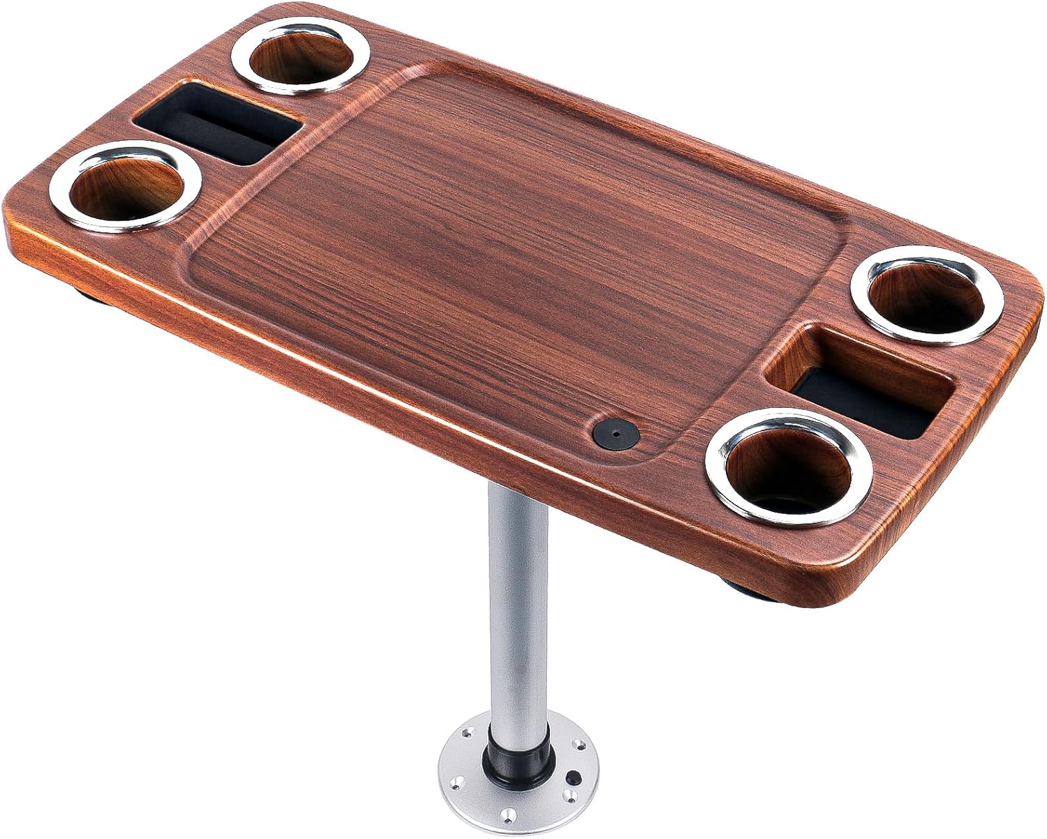 Smartmarine Boat Table Leg Set. Pontoon Boat Table Accessories, 18"x34" Removable Boat Storage Table with Pedestal Leg,4 Drink Holders, 2 Phone Stands