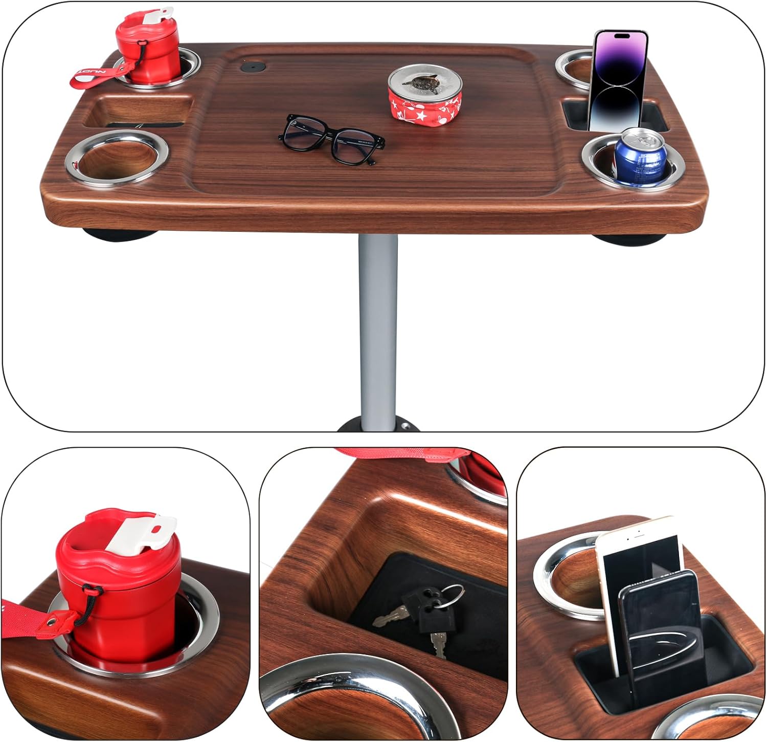 Smartmarine Boat Table Leg Set. Pontoon Boat Table Accessories, 18"x34" Removable Boat Storage Table with Pedestal Leg,4 Drink Holders, 2 Phone Stands - Image 7