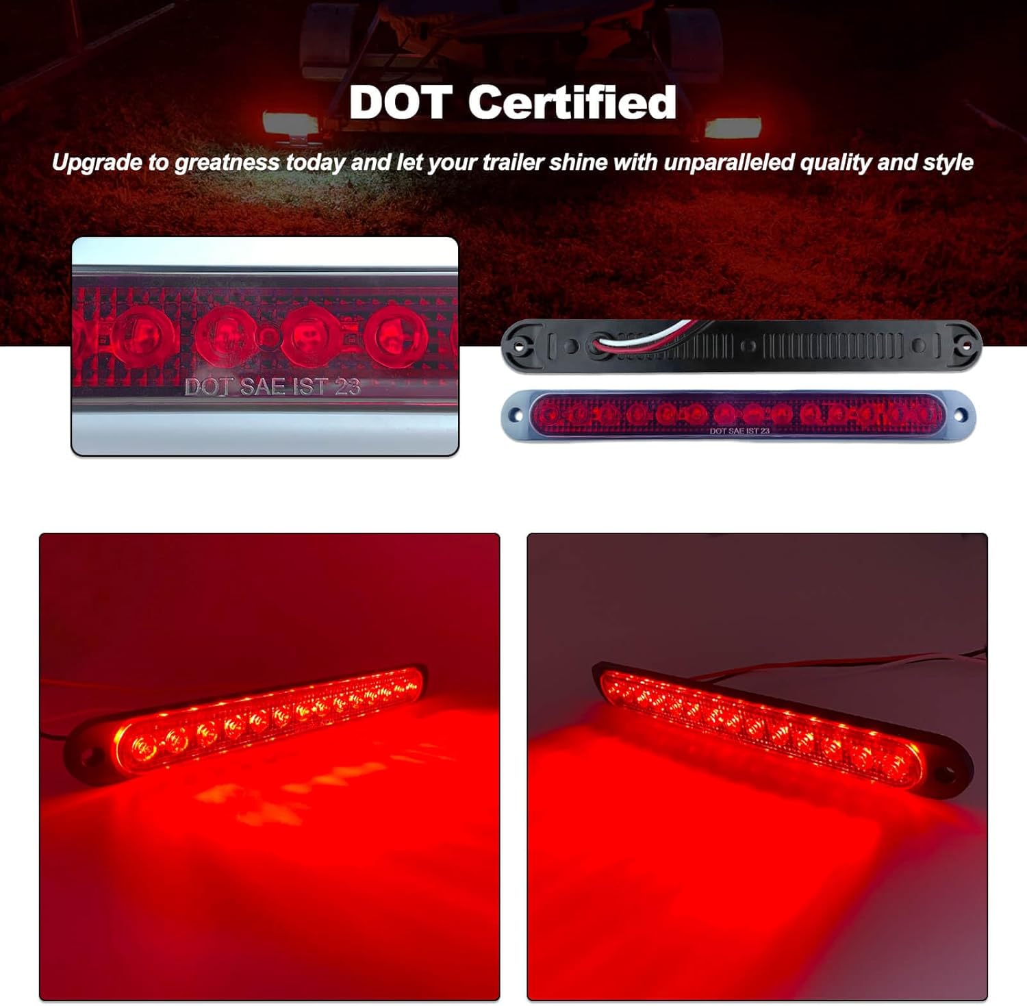 Submersible LED Trailer Light Kit Rectangle American Flag Designed 3rd Brake Lights Aluminum Alloy Base Stop Turn Tail Lights for 12V Trailer Boat Trucks Snowmobile - Image 4