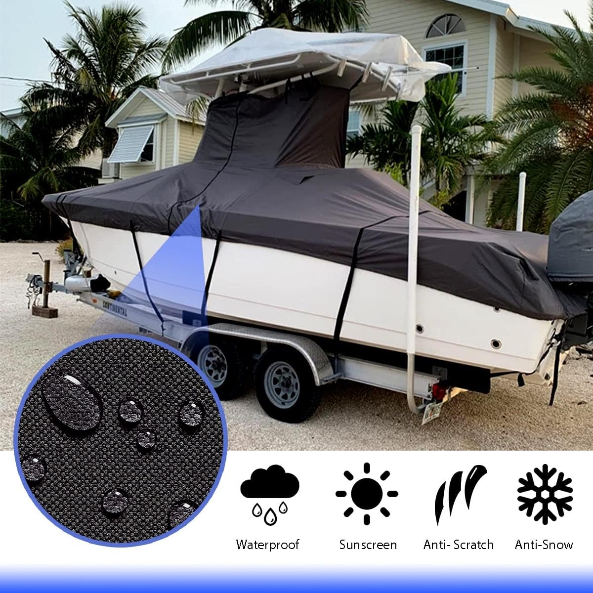 T-Top Boat Cover 600D Tear Proof Waterproof Center Console Outdoor Protection Replacement Boat Covers Sunshade Dusoof Heavy Duty Trailerable Marine Accessories Black (Size : 22-24FT) () - Image 2